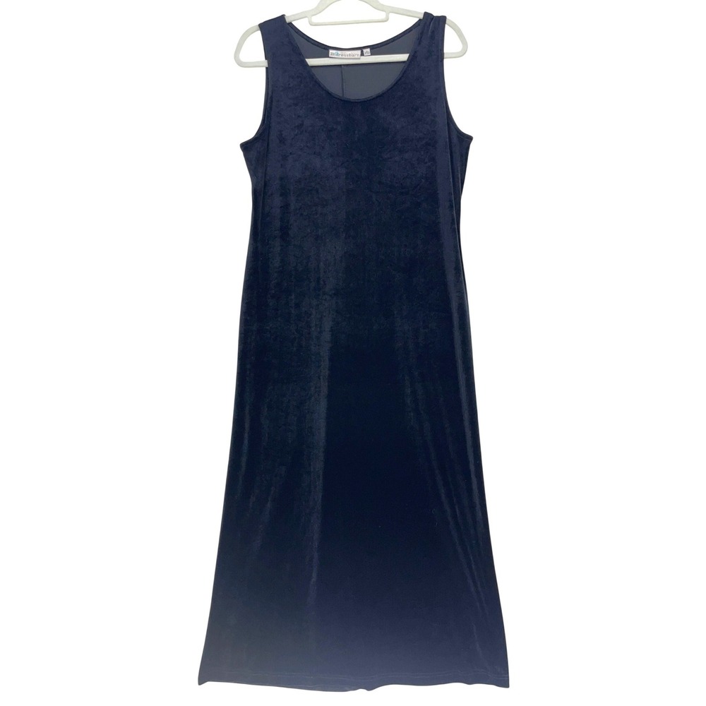 Vintage Dressbarn Black Velvet Maxi Dress 10 Sleeveless Scoop Neck 90s Style